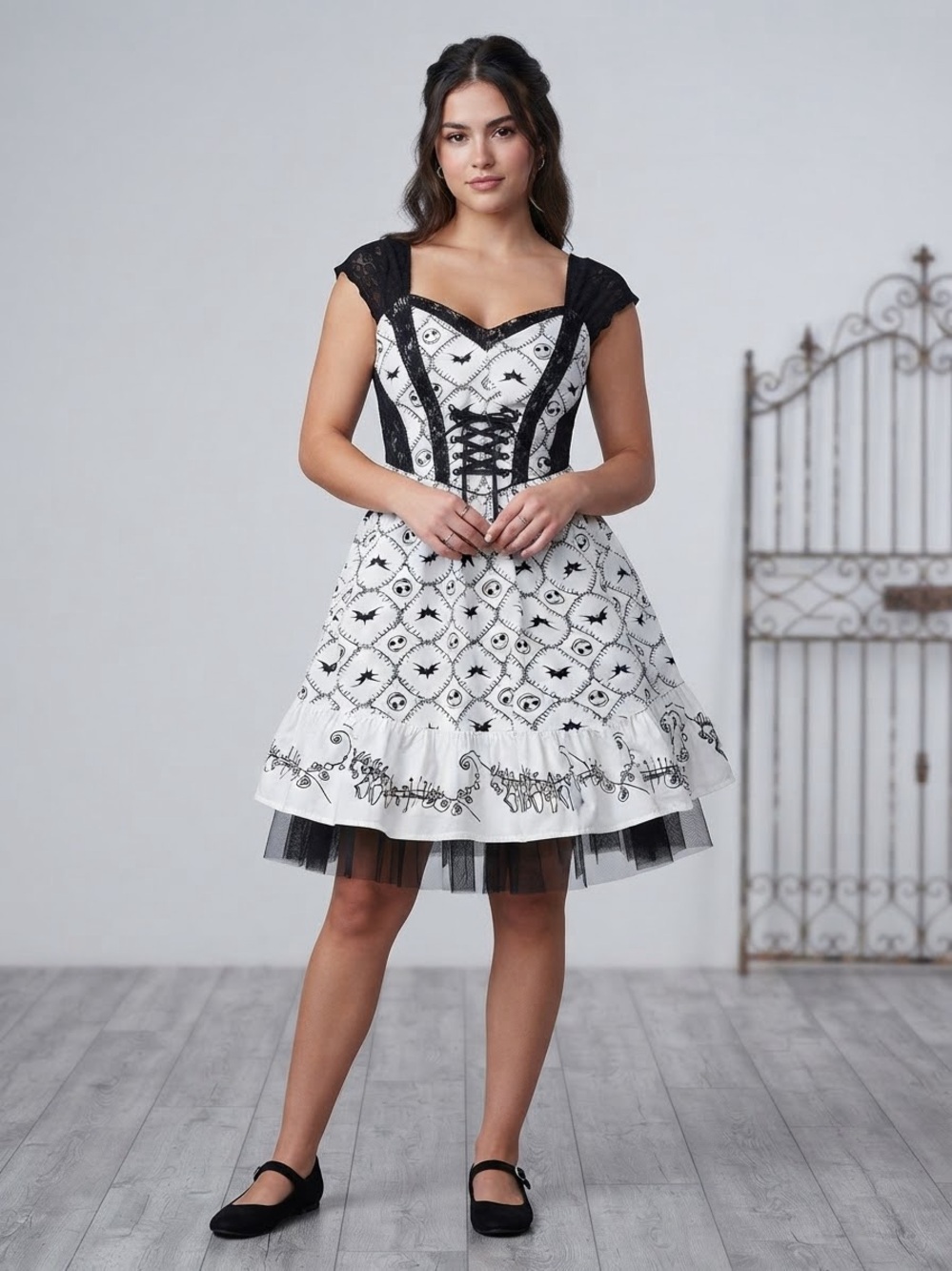 Disney Nightmare Before Christmas Jack Skellington Dress M Black White Lace Goth